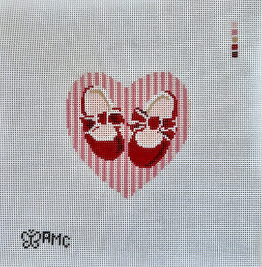 Red Bow Mary Janes on Striped Heart